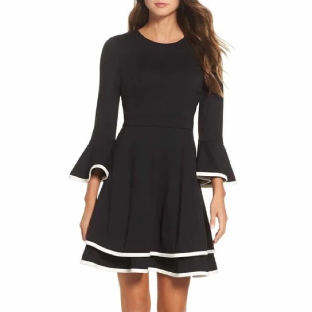 ELISA J black and white dress
